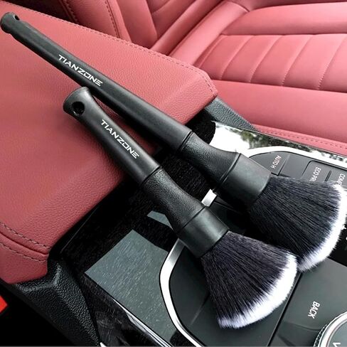 Car Detailing Brush Set, 2PC Ultra Soft Detailing Brush with Comfortable Grip and Soft Brush Head for Cleaning Panels, Air Vent, Leather and More (Black) in Saudi Arabia