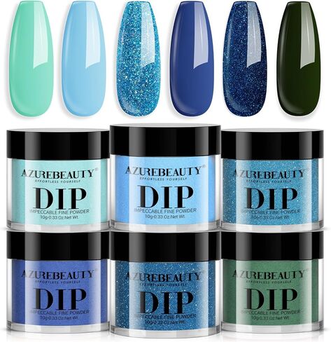AZUREBEAUTY Dip Powder Nail Set Blue Sage Green Grey Shades, All Seasons 6 Colors Dipping Powder Starter Kit French Nail Art Manicure DIY Salon Gifts for Women, No Need Nail Lamp Cured in Saudi Arabia
