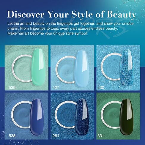 AZUREBEAUTY Dip Powder Nail Set Blue Sage Green Grey Shades, All Seasons 6 Colors Dipping Powder Starter Kit French Nail Art Manicure DIY Salon Gifts for Women, No Need Nail Lamp Cured in Saudi Arabia