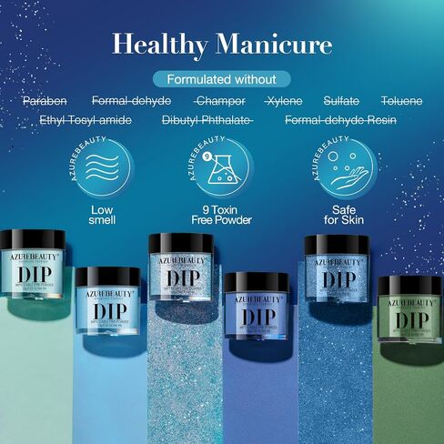 AZUREBEAUTY Dip Powder Nail Set Blue Sage Green Grey Shades, All Seasons 6 Colors Dipping Powder Starter Kit French Nail Art Manicure DIY Salon Gifts for Women, No Need Nail Lamp Cured in Saudi Arabia