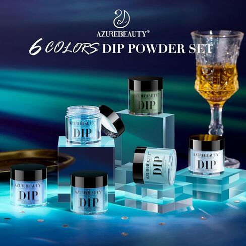 AZUREBEAUTY Dip Powder Nail Set Blue Sage Green Grey Shades, All Seasons 6 Colors Dipping Powder Starter Kit French Nail Art Manicure DIY Salon Gifts for Women, No Need Nail Lamp Cured in Saudi Arabia