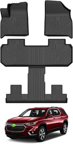 سجادات أرضية Mixsuper لسيارة شيفروليه ترافيرس 2018-2024، لـ 7 ركاب، بطانات أرضية مناسبة لجميع الأحوال الجوية لملحقات تشيفي ترافيرس مضادة للانزلاق ومتينة مكونة من 3 صفوف باللون الأسود in Kuwait