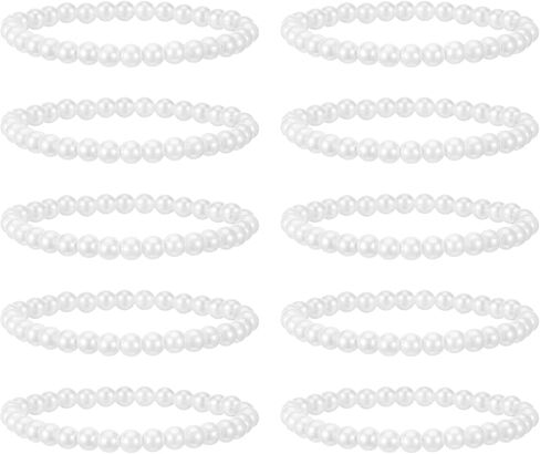 10Pcs White Pearl Bracelets for Women, 0.2'' Faux Pearl Bracelet Stack, Stretch Fake Pearls Bead Bracelets, Elastic Stackable Pearl Bracelet Set for Bridesmaid Wedding Bridal Party Gifts in Saudi Arabia