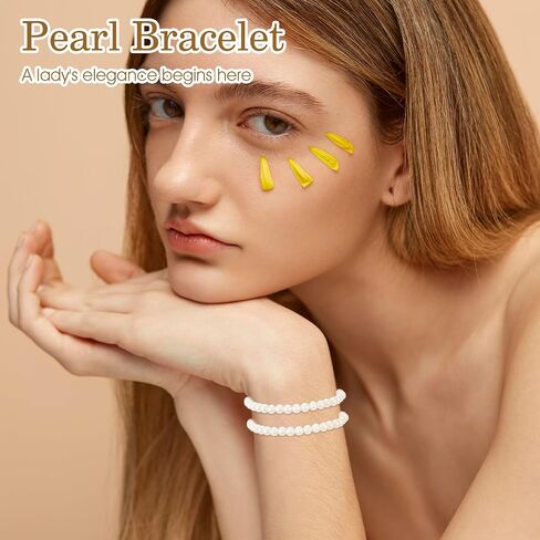 10Pcs White Pearl Bracelets for Women, 0.2'' Faux Pearl Bracelet Stack, Stretch Fake Pearls Bead Bracelets, Elastic Stackable Pearl Bracelet Set for Bridesmaid Wedding Bridal Party Gifts in Saudi Arabia