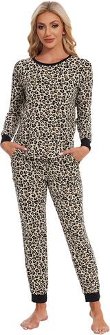 Pajamas Set for Women Long Sleeve Sleepwear Soft Loungewear Sets Jogger Pants Pjs with Pockets S-XXL in Kuwait