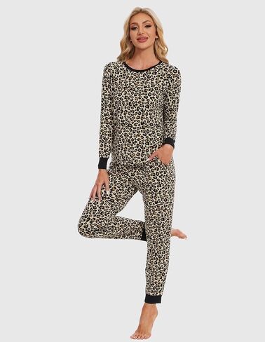 Pajamas Set for Women Long Sleeve Sleepwear Soft Loungewear Sets Jogger Pants Pjs with Pockets S-XXL in Kuwait