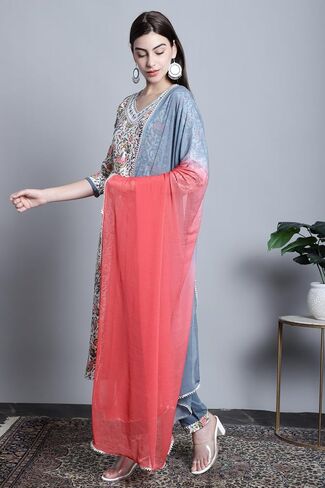 Rajnandini Women's Pure Cotton Jaipuri Printed And Embroidered Kurta Set With Dupatta (JOPLJPR835-P) in Saudi Arabia