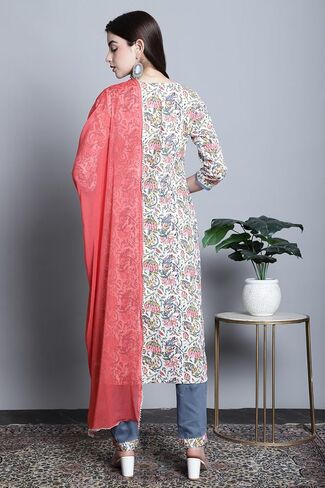 Rajnandini Women's Pure Cotton Jaipuri Printed And Embroidered Kurta Set With Dupatta (JOPLJPR835-P) in Saudi Arabia