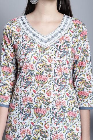 Rajnandini Women's Pure Cotton Jaipuri Printed And Embroidered Kurta Set With Dupatta (JOPLJPR835-P) in Saudi Arabia