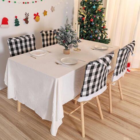 6PCS Xmas Red Black Buffalo Plaid Chair Back Covers Festival Santa Hat Chair Cover for Dining Decoration in Saudi Arabia