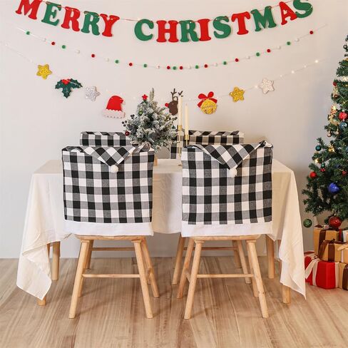 6PCS Xmas Red Black Buffalo Plaid Chair Back Covers Festival Santa Hat Chair Cover for Dining Decoration in Saudi Arabia