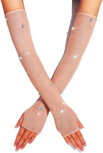 Rhinestone Fingerless Gloves Sparkle Long Mesh Gloves Opera Party Gloves Prom Stretch Arm Sleeves for Women and Girls in Kuwait