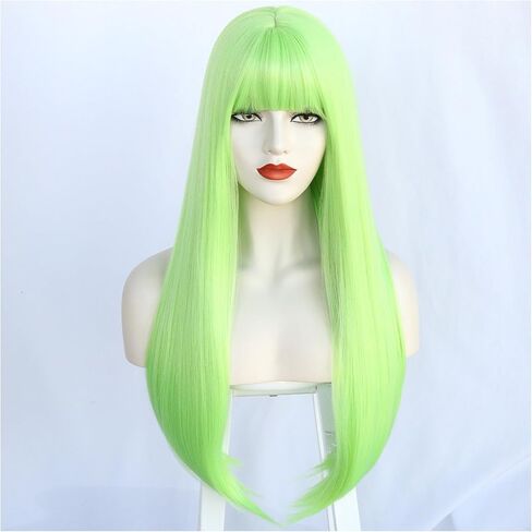Lime Green Wig with Bangs Long Straight Green Wig for Women Girls Heat Resistant Synthetic Cosplay Party Costume Wig in Saudi Arabia