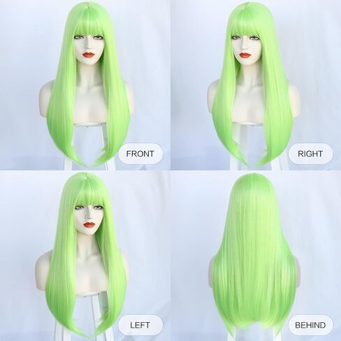 Lime Green Wig with Bangs Long Straight Green Wig for Women Girls Heat Resistant Synthetic Cosplay Party Costume Wig in Saudi Arabia