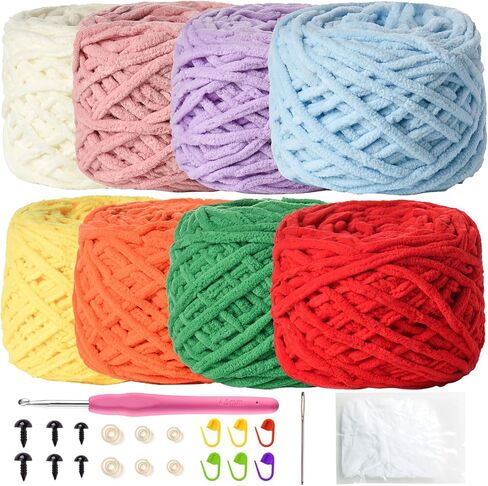 8 Pack 800g (524.9yd) Fluffy Chenille Yarn for Crocheting Amigurumi - Soft Velvet Crochet Yarn Chunky Yarn for Blankets, Clothes, DIY Craft, Pattern Knitting Creations D in Saudi Arabia