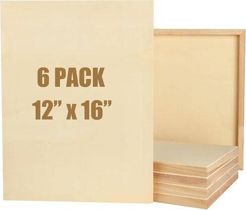 مجموعة من 6 لوحات قماشية من خشب البتولا غير مكتملة مقاس 12 × 16 بوصة، لوحات قماشية خشبية مقاس 3/4 بوصة للرسم وصب الفن والحرف اليدوية والرسم والمزيد in Kuwait