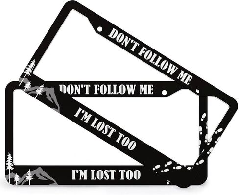 إطار لوحة ترخيص I'm Lost مخصص مكون من قطعتين من معدن الألومنيوم المزخرف مع فتحتين ومسامير غطاء لوحة مقاوم للماء مقاوم للصدأ يناسب المركبات الأمريكية القياسية مقاس 12.2 × 6.3 بوصة in Saudi Arabia