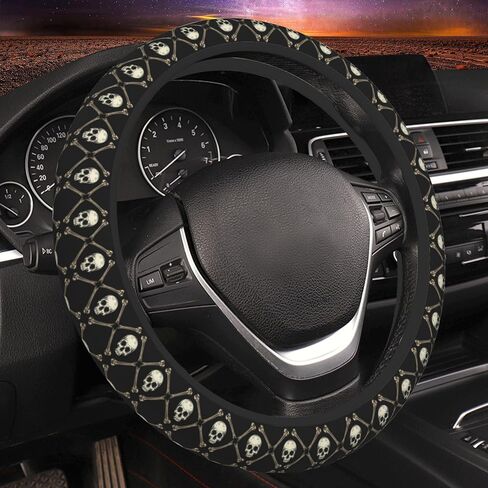 Skulls and Bones Steering Wheel Cover Anti-Slip Car Accessories Absorbing Sweat Breathable Steering Wheel Protector for Men Women Girls Universal 15 Inch Car Interior Decor in Saudi Arabia