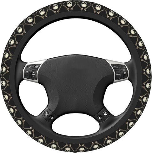 Skulls and Bones Steering Wheel Cover Anti-Slip Car Accessories Absorbing Sweat Breathable Steering Wheel Protector for Men Women Girls Universal 15 Inch Car Interior Decor in Saudi Arabia
