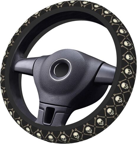 Skulls and Bones Steering Wheel Cover Anti-Slip Car Accessories Absorbing Sweat Breathable Steering Wheel Protector for Men Women Girls Universal 15 Inch Car Interior Decor in Saudi Arabia