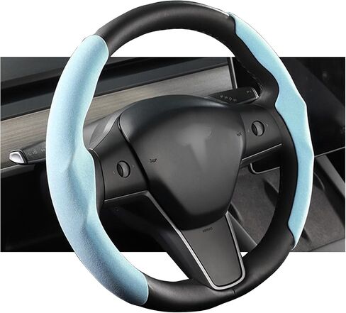 for Tesla Model Y Steering Wheel Cover Decorative,Fit Model 3 Suede Steering Wheel Cover Protection Interior Auto Non Slip Grip Function Accessories 2Pcs(Black) in Kuwait