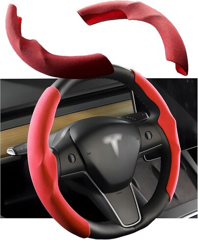 for Tesla Model Y Steering Wheel Cover Decorative,Fit Model 3 Suede Steering Wheel Cover Protection Interior Auto Non Slip Grip Function Accessories 2Pcs(Black) in Kuwait