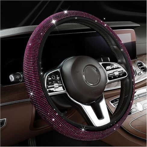 Bling Steering Wheel Cover, 15 Inch Crystal Diamond Car Steering Wheel Protector for Women Girls, Sparkling Anti-Slip Steering Wheel Decor Accessories for Most Vehicles (Black) in Kuwait