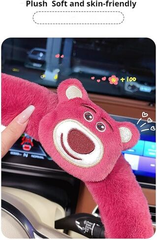 Car Steering Universal 15 inch Bear Wheel Pacha Dog Cover with Fluffy Gear Shift Cover Soft Warm Non-Slip Car Decoration for Women Girls (Pink) in Saudi Arabia