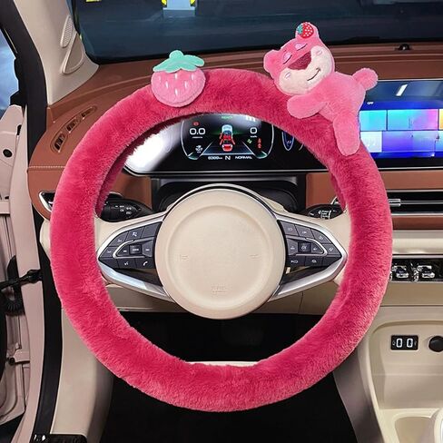 Car Steering Universal 15 inch Bear Wheel Pacha Dog Cover with Fluffy Gear Shift Cover Soft Warm Non-Slip Car Decoration for Women Girls (Pink) in Saudi Arabia