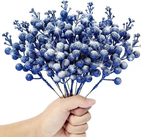 Pack of 16 Christmas Glitter Berries Stems, 8 Inch Artificial Snowy Berry Picks Sparkle Holly Berry Branches for DIY Crafts Wreath Making Christmas Tree Decor Winter Holiday Home Decor (Royal blue) in Saudi Arabia