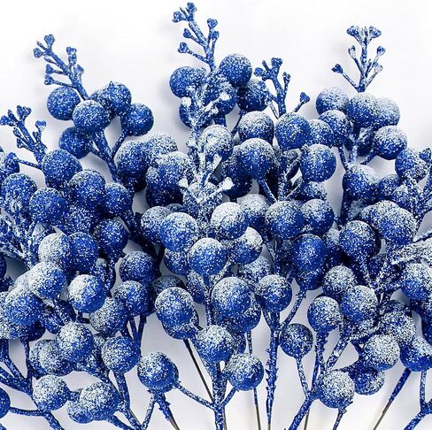 Pack of 16 Christmas Glitter Berries Stems, 8 Inch Artificial Snowy Berry Picks Sparkle Holly Berry Branches for DIY Crafts Wreath Making Christmas Tree Decor Winter Holiday Home Decor (Royal blue) in Saudi Arabia