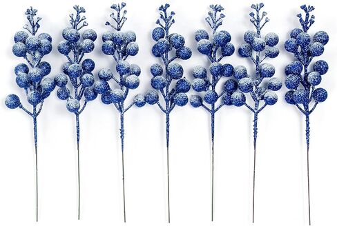 Pack of 16 Christmas Glitter Berries Stems, 8 Inch Artificial Snowy Berry Picks Sparkle Holly Berry Branches for DIY Crafts Wreath Making Christmas Tree Decor Winter Holiday Home Decor (Royal blue) in Saudi Arabia