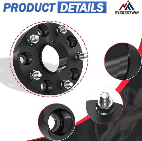 5x4.5 Wheel Spacers 5x114.3mm 5 Lugs 1/2"-20 Studs, 1" 82.5mm Hub Bore Compatible with Jeep Wrangler Grand Cherokee Comanche YJ TJ XJ MJ KJ KK ZJ 4PCS(Black) in Saudi Arabia