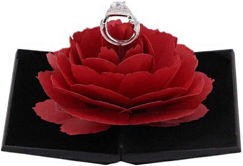 Rose Engagement Ring Box Proposal Ring Case Velvet Jewelry Gift Box Case Ring Holder for Wedding Valentine (Red Box) in Kuwait