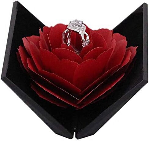 Rose Engagement Ring Box Proposal Ring Case Velvet Jewelry Gift Box Case Ring Holder for Wedding Valentine (Red Box) in Kuwait