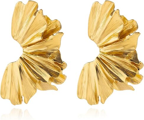Gold Flower Earrings for Women Large Flower Drop Earrings Flower Statement Earrings Chunky Floral Earrings Exaggerated Flower Gold Earrings Jewelry Gifts for Girls in Kuwait