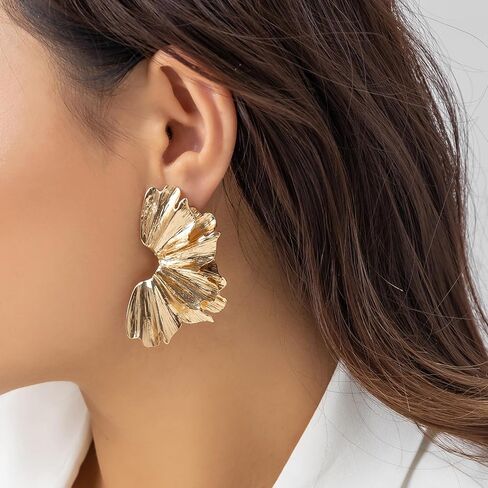 Gold Flower Earrings for Women Large Flower Drop Earrings Flower Statement Earrings Chunky Floral Earrings Exaggerated Flower Gold Earrings Jewelry Gifts for Girls in Kuwait