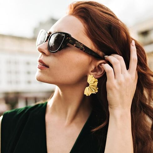 Gold Flower Earrings for Women Large Flower Drop Earrings Flower Statement Earrings Chunky Floral Earrings Exaggerated Flower Gold Earrings Jewelry Gifts for Girls in Kuwait
