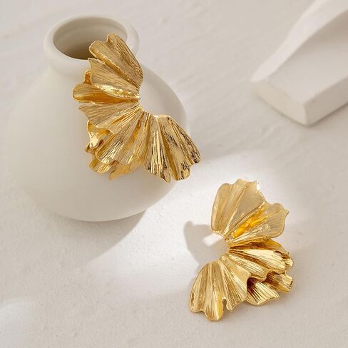 Gold Flower Earrings for Women Large Flower Drop Earrings Flower Statement Earrings Chunky Floral Earrings Exaggerated Flower Gold Earrings Jewelry Gifts for Girls in Kuwait