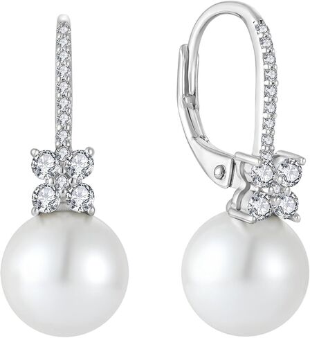 Women's Pearl Earrings 925 Sterling Silver Freshwater Pearl Dangle Drop Earrings with 5A Cubic Zirconia Valentine's Day Birthday Jewelry Gifts in Kuwait
