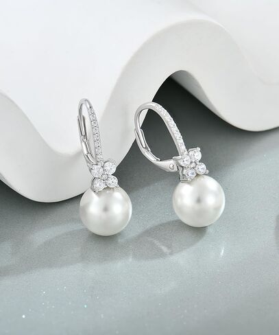 Women's Pearl Earrings 925 Sterling Silver Freshwater Pearl Dangle Drop Earrings with 5A Cubic Zirconia Valentine's Day Birthday Jewelry Gifts in Kuwait