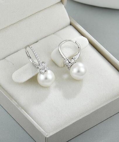 Women's Pearl Earrings 925 Sterling Silver Freshwater Pearl Dangle Drop Earrings with 5A Cubic Zirconia Valentine's Day Birthday Jewelry Gifts in Kuwait