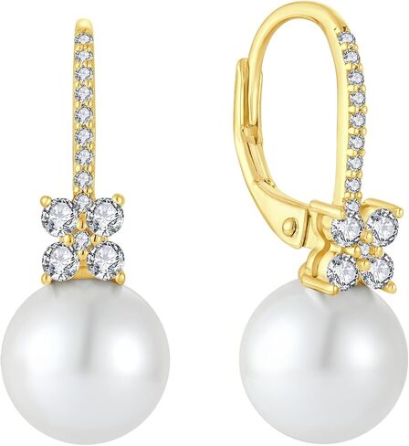 Women's Pearl Earrings 925 Sterling Silver Freshwater Pearl Dangle Drop Earrings with 5A Cubic Zirconia Valentine's Day Birthday Jewelry Gifts in Kuwait