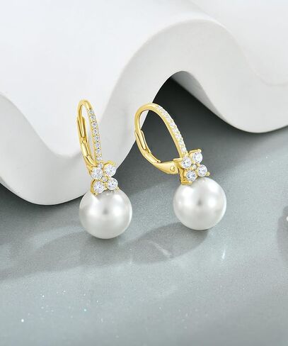 Women's Pearl Earrings 925 Sterling Silver Freshwater Pearl Dangle Drop Earrings with 5A Cubic Zirconia Valentine's Day Birthday Jewelry Gifts in Kuwait