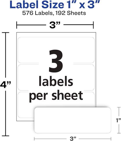 Avery Multi-Use Removable Labels, 1" x 3", White, Non-Printable, 8 Packs, 576 Blank Labels Total (21932) in Saudi Arabia