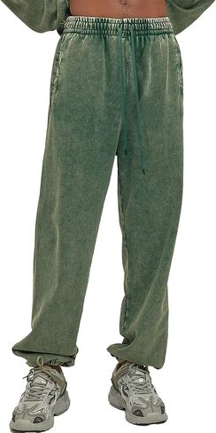 Oymyakon Men's Acid Wash Sweatpants Elastic Waist Drawstring Sweat Pants Cotton Athletic Jogger Long Pants with Pockets in Saudi Arabia