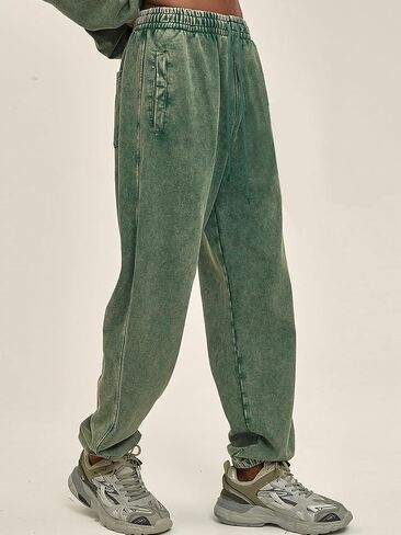 Oymyakon Men's Acid Wash Sweatpants Elastic Waist Drawstring Sweat Pants Cotton Athletic Jogger Long Pants with Pockets in Saudi Arabia
