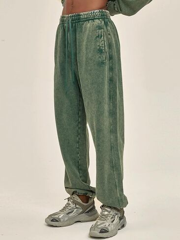 Oymyakon Men's Acid Wash Sweatpants Elastic Waist Drawstring Sweat Pants Cotton Athletic Jogger Long Pants with Pockets in Saudi Arabia
