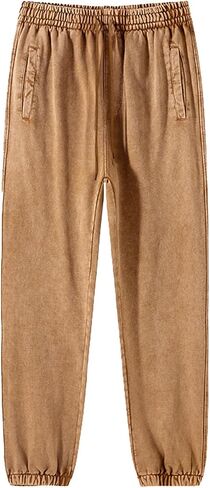 Oymyakon Men's Acid Wash Sweatpants Elastic Waist Drawstring Sweat Pants Cotton Athletic Jogger Long Pants with Pockets in Saudi Arabia