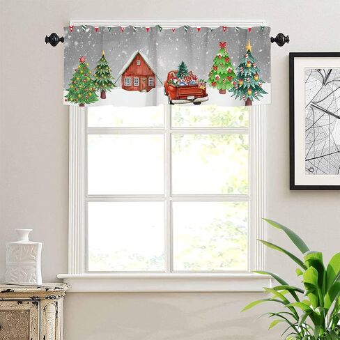 Christmas Window Valances Farm Red Truck Valance Kitchen Curtains with Rod Pocket Winter Window Treatments Short Curtain Panels for Bedroom Living Room Decor 54" X 18" in Kuwait